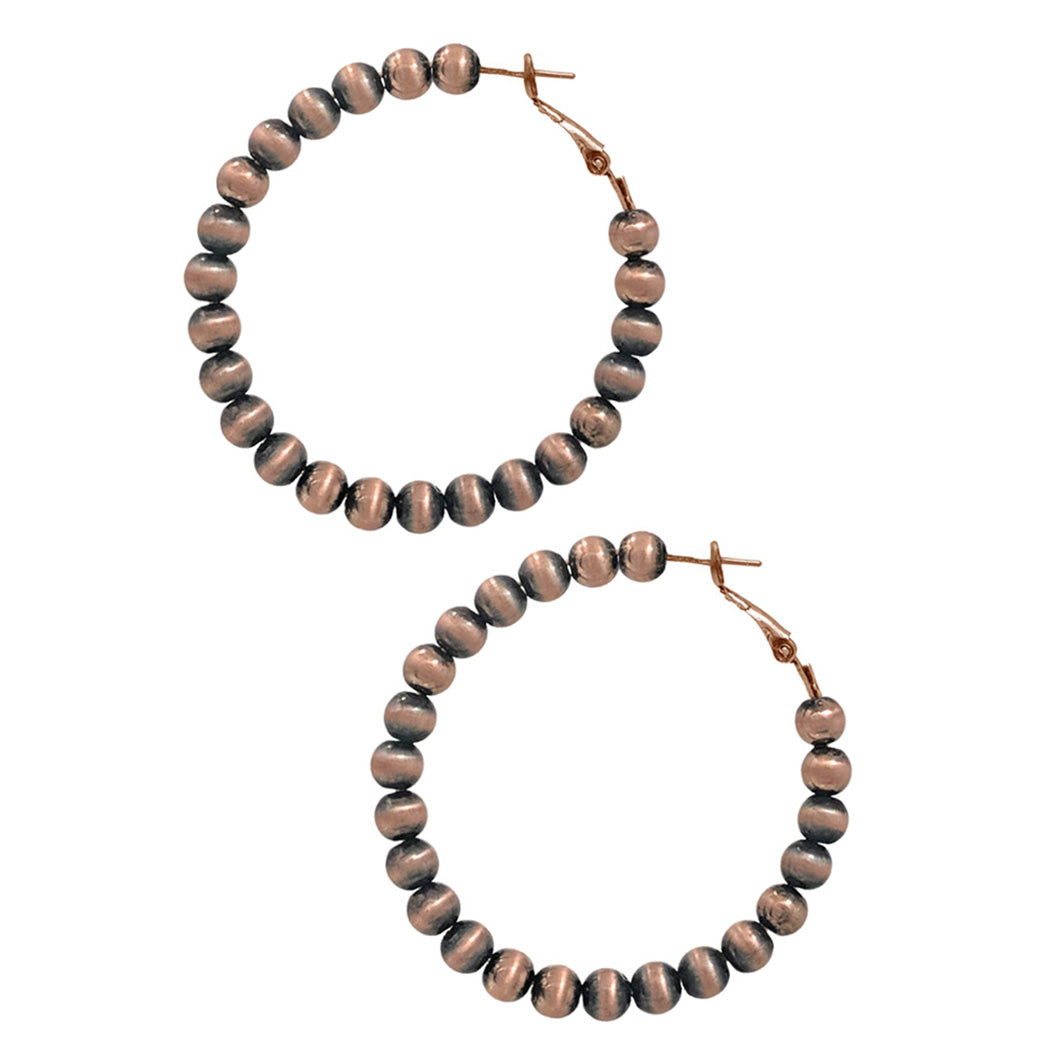 Colorful Western Inspired Bohemian Seed Bead Hoop Earrings (Burnished Copper, 2.25)
