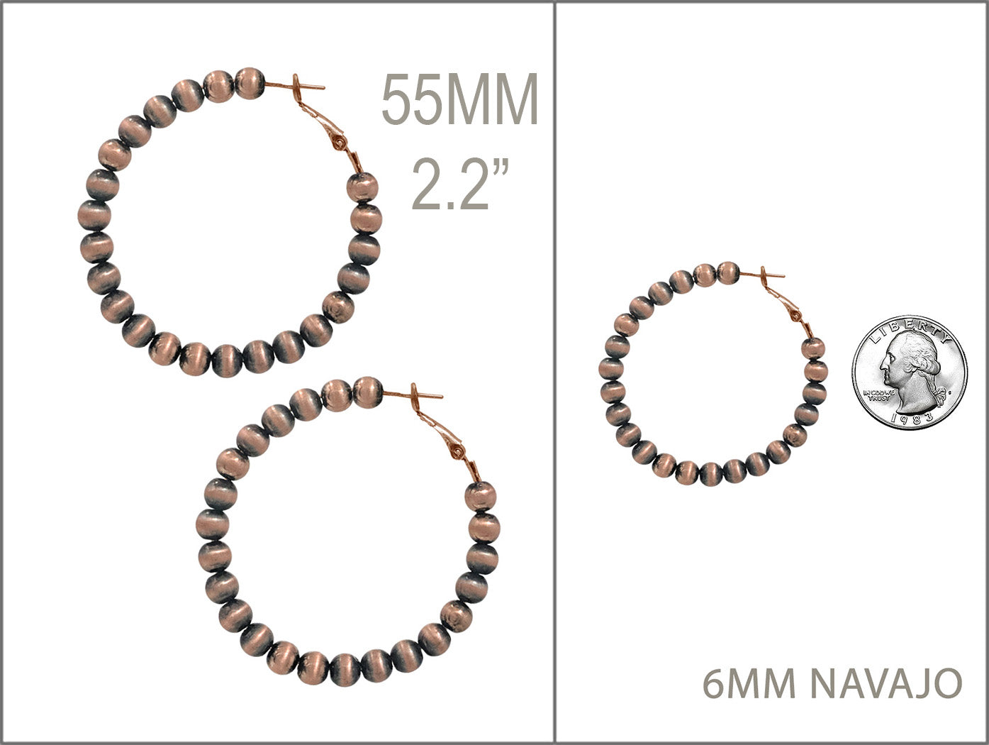 Colorful Western Inspired Bohemian Seed Bead Hoop Earrings (Burnished Copper, 2.25)
