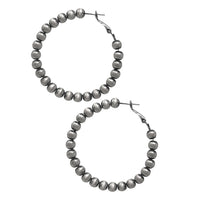 Colorful Western Inspired Bohemian Seed Bead Hoop Earrings (Burnished Silver, 2.25)