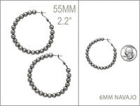 Colorful Western Inspired Bohemian Seed Bead Hoop Earrings (Burnished Silver, 2.25)