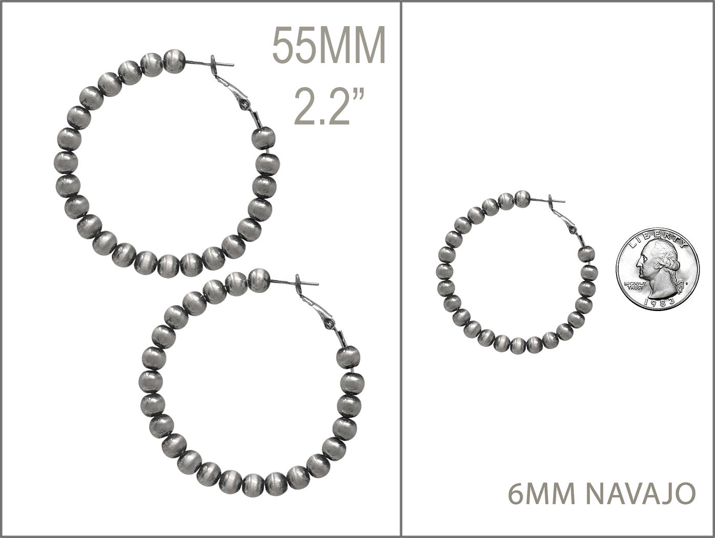Colorful Western Inspired Bohemian Seed Bead Hoop Earrings (Burnished Silver, 2.25)