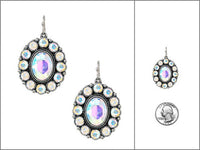 Western Oval Concho Dangle Earring, AB Crystal, Cowgirl Chic Style, Silver Alloy, Hypoallergenic