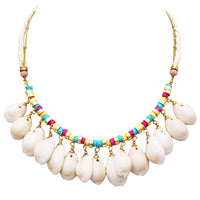 Women's Mermaid Chic Natural Cowrie Seashell And Colorful Seed Bead Strand Necklace, 16"+3" Extender