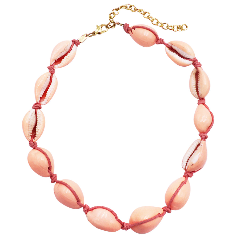Corded Natural Cowrie Seashell Choker Necklace, 14