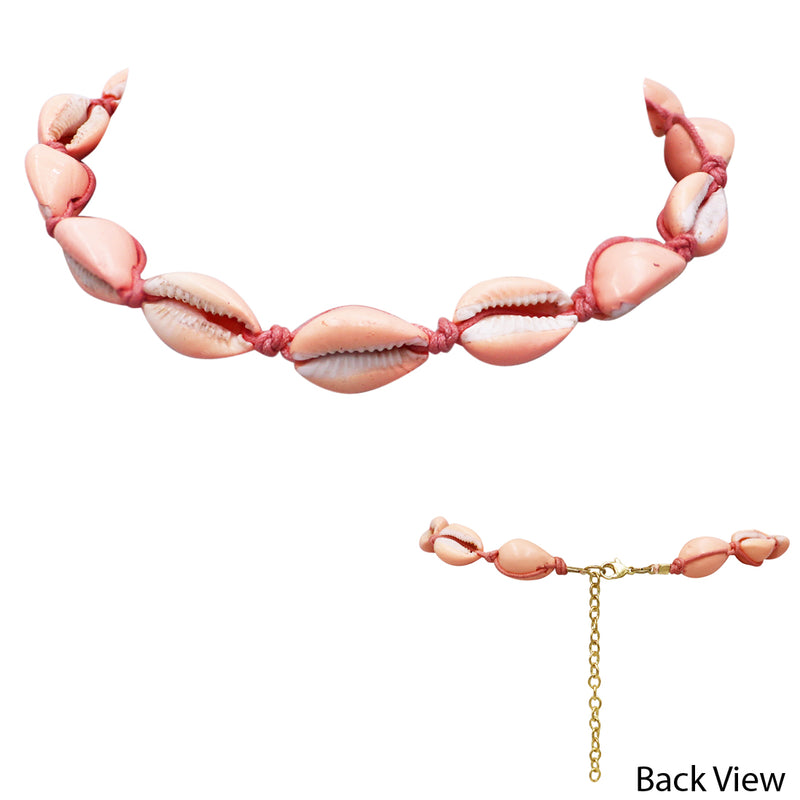 Corded Natural Cowrie Seashell Choker Necklace, 14"+2" Extension