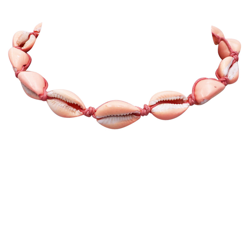 Corded Natural Cowrie Seashell Choker Necklace, 14"+2" Extension