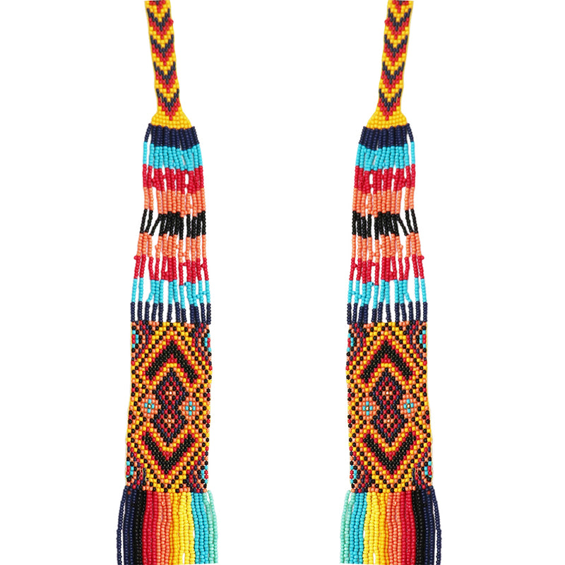 Extra Long Stunning Multi-Strand Seed Bead Statement Bohemian Necklace, 27"+3" Extender (Bold Rainbow Multicolored)