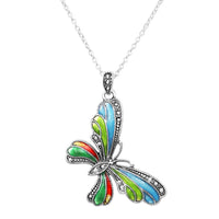 Textured Burnished Silver Tone and Colorful Enamel Charm Whimsical Pendant Necklace, 18"-21" with 3" Extender (Multicolored Butterfly)