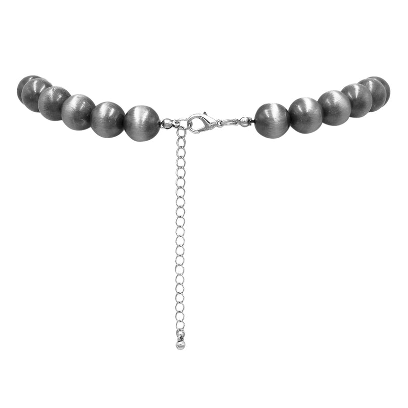 Stunning Metallic Pearl Bead Strand Necklace, 16"+3" Extender (14mm, Metallic Silver)