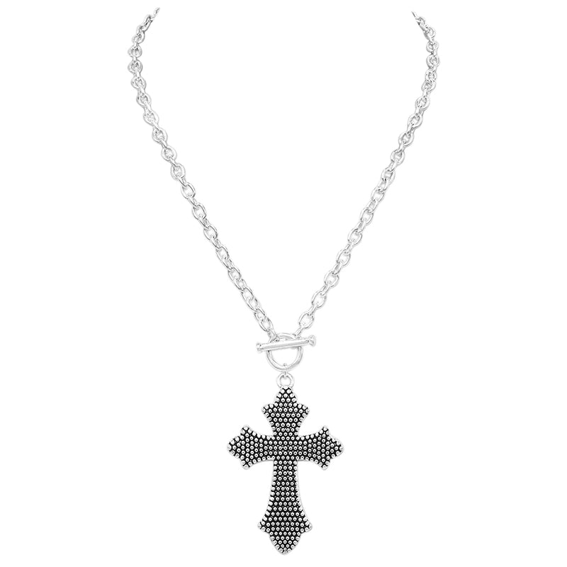 Women's Stunning Reversible Religious Cross with The Lords Prayer Toggle Style Necklace, 18"