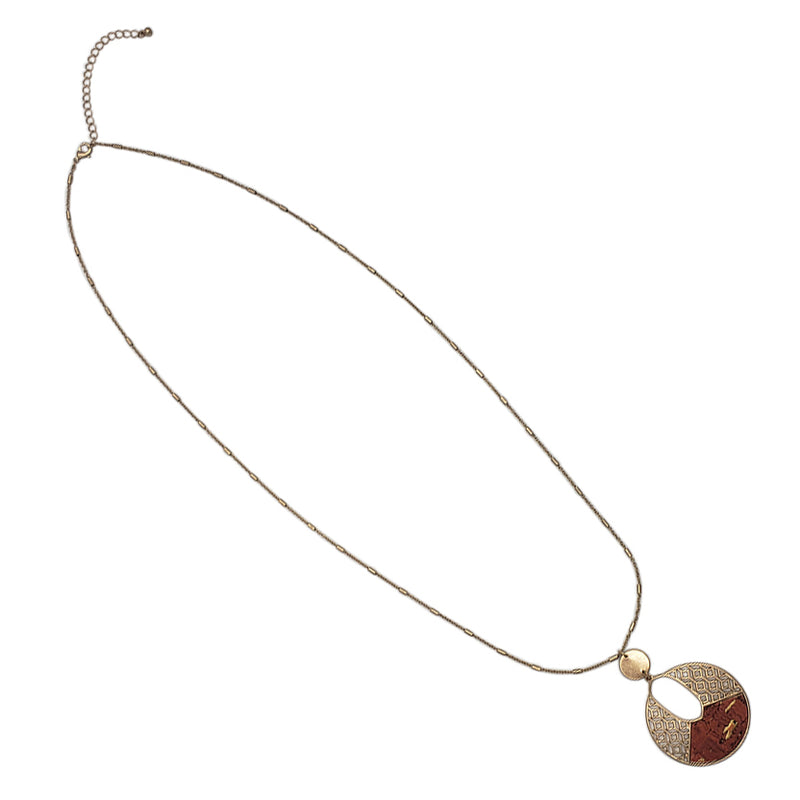 Women's Stunning Matte Gold Tone Honeycomb Cutout And Leopard Spots Cork Disk Jewelry, 18"+2" Extender
