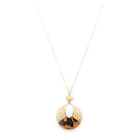 Women's Stunning Matte Gold Tone Honeycomb Cutout And Leopard Spots Cork Disk Jewelry, 18"+2" Extender