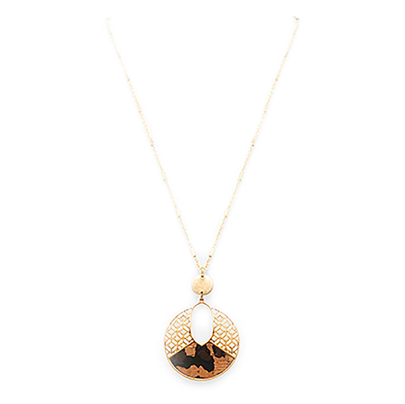 Women's Stunning Matte Gold Tone Honeycomb Cutout And Cork Disk Jewelry, 18"+2" Extender