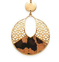 Women's Stunning Matte Gold Tone Honeycomb Cutout And Leopard Spots Cork Disk Jewelry, 18"+2" Extender