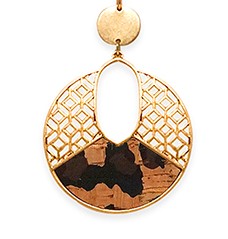 Women's Stunning Matte Gold Tone Honeycomb Cutout And Leopard Spots Cork Disk Jewelry, 18"+2" Extender