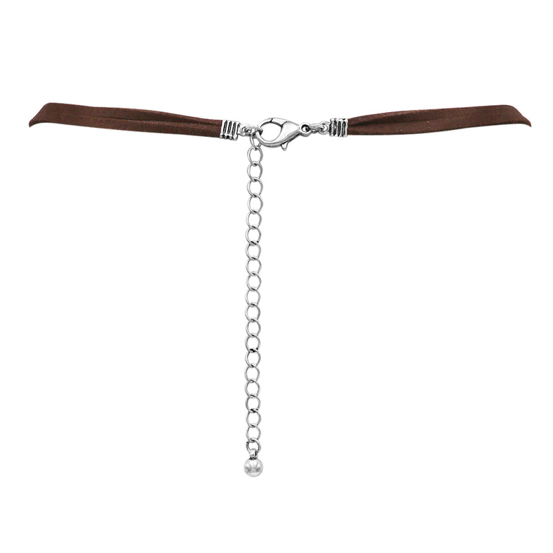 Western Cowgirl Chic Vegan Leather With Semi Precious Howlite Stone Long Necklace, 33"+3" Extension (Concho With Red Howlite)