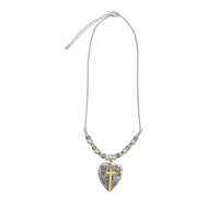 Rosemarie's Religious Gifts Women's Religious Inspirational Two Tone Heart And Cross Charm Love Pendant Necklace, 18"+3" Extender