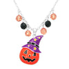 Spooktacularly Fun Halloween Enamel Jack O Lantern And Crystal Beads Necklace, 18"+3" Extender