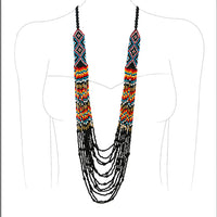 Colorful Peyote Stitch Style Multi-Strand Seed Bead Statement Long Bohemian Necklace, 30"+3" Extender (Black Multicolor)