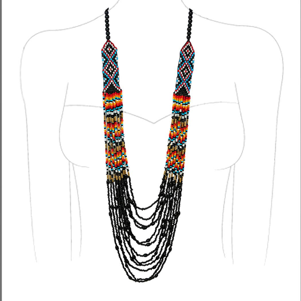 20 Multi Strand Black Color Seed Bead Statement Necklace (205 20 Multi Strand Black Color Seed Bead Statement Necklace (205