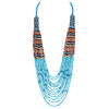 Colorful Peyote Stitch Style Multi-Strand Seed Bead Statement Long Bohemian Necklace, 30"+3" Extender (Turquoise Multicolor)