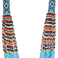 Colorful Peyote Stitch Style Multi-Strand Seed Bead Statement Long Bohemian Necklace, 30"+3" Extender (Turquoise Multicolor)