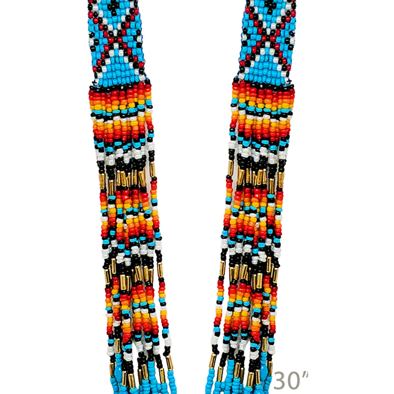 Colorful Peyote Stitch Style Multi-Strand Seed Bead Statement Long Bohemian Necklace, 30"+3" Extender (Turquoise Multicolor)