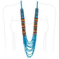 Colorful Peyote Stitch Style Multi-Strand Seed Bead Statement Long Bohemian Necklace, 30"+3" Extender (Turquoise Multicolor)