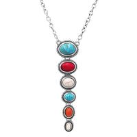 Stunning Western Semi Precious Natural White Red And Turquoise Howlite Stone Y-Drop Necklace, 18"+3" Extender