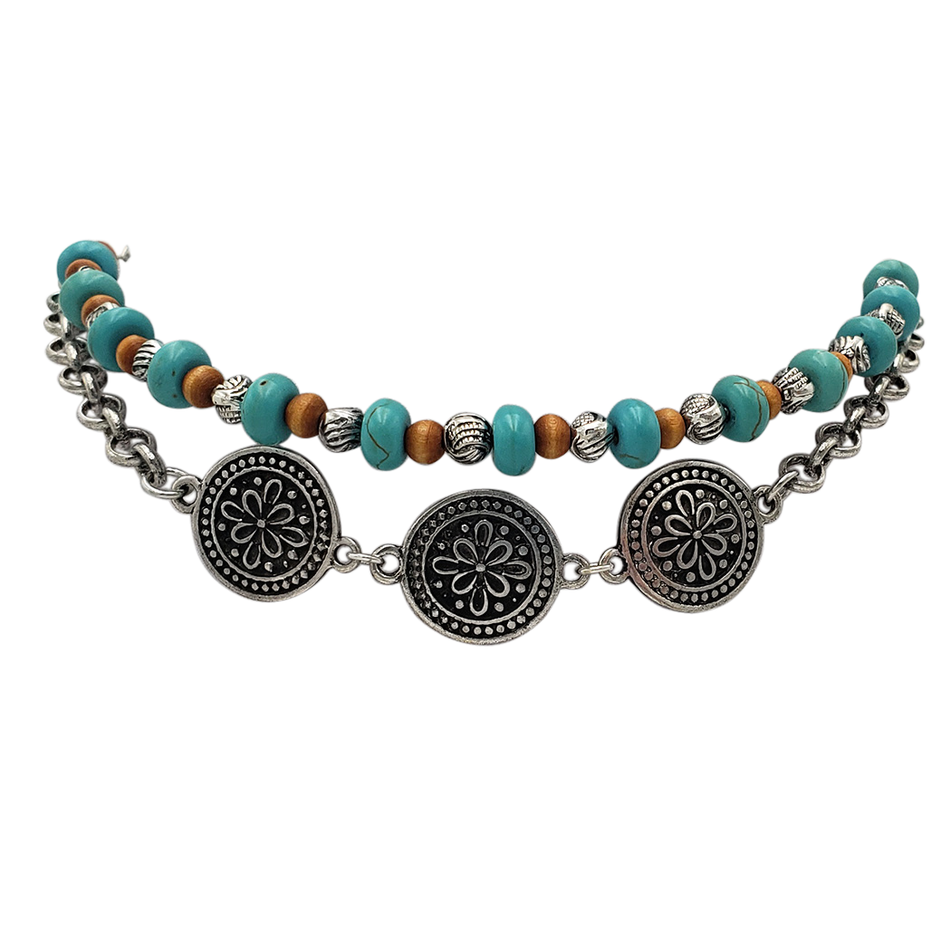 Cowgirl Chic Statement Western Double Strand Charm And Bead Choker