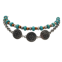 Cowgirl Chic Statement Western Double Strand Charm And Bead Choker Necklace, 12"+ 3" Extension