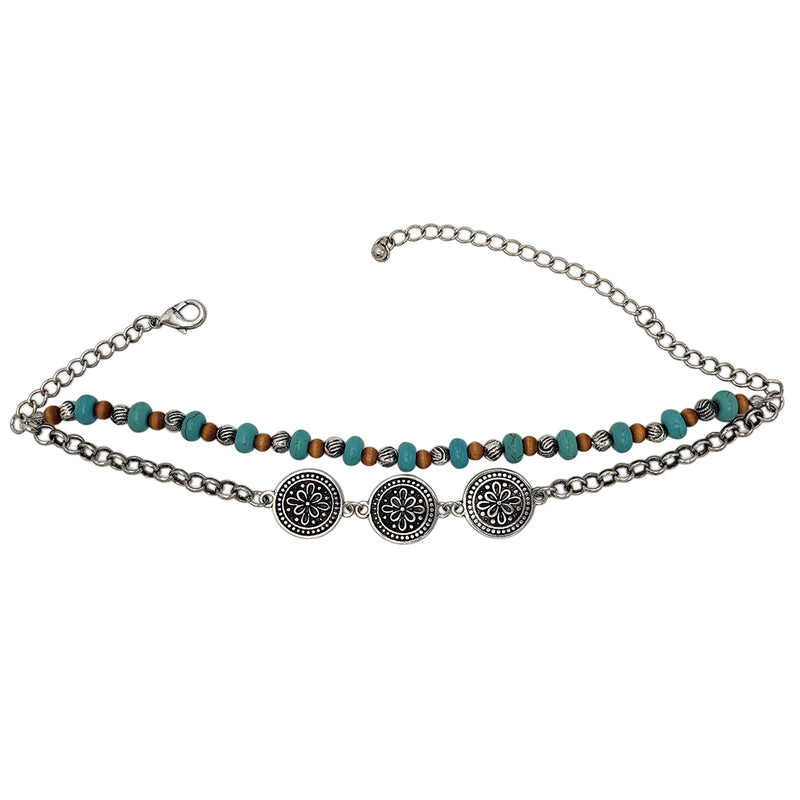 Cowgirl Chic Statement Western Double Strand Charm And Bead Choker Necklace, 12"+ 3" Extension