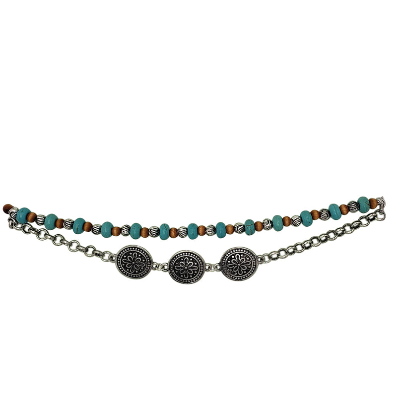 Cowgirl Chic Statement Western Double Strand Charm And Bead Choker Necklace, 12"+ 3" Extension