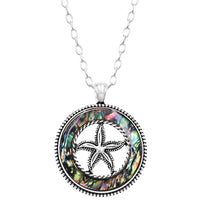 Silver Tone Whimsical Natural Shell Tropical Beach Themed Pendant Necklace, 18"+3" Extender (Starfish, Abalone Shell)