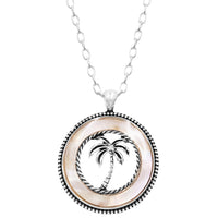 Silver Tone Whimsical Natural Shell Tropical Beach Themed Pendant Necklace, 18"+3" Extender (Palm Tree, Mother Of Pearl)