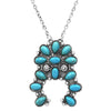 Burnished Silver Tone Western Style Semi Precious Turquoise Howlite Stone Squash Blossom Pendant Necklace, 16"+3" Extender