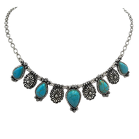 Western Chic Petite Natural Teardrop Turquoise Howlite And Conchos Strand Collar Necklace, 16"+3" Extension