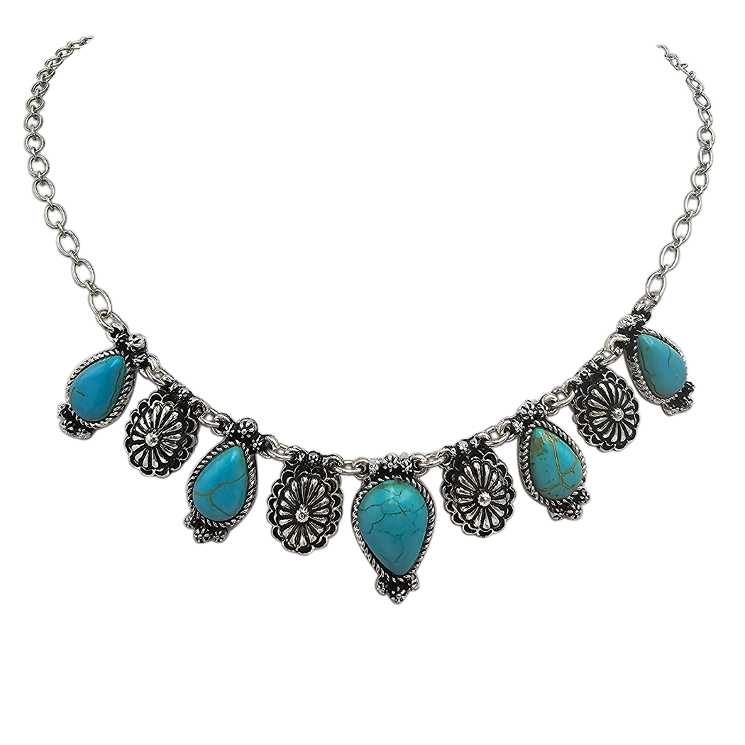 Collier Mode Perles Turquoise - Longueur 16" + 3" Extension - Pierre Naturelle - Occasion