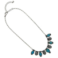 Western Chic Petite Natural Teardrop Turquoise Howlite And Conchos Strand Collar Necklace, 16"+3" Extension