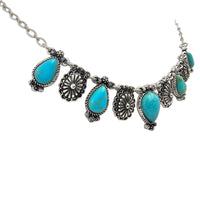 Western Chic Petite Natural Teardrop Turquoise Howlite And Conchos Strand Collar Necklace, 16"+3" Extension