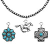 Cowgirl Chic 3 Interchangable Western Pendant Charms With Turquoise Howlite Stones On Dainty 4mm Metallic Pearl Choker Necklace, 14"+3" Extension