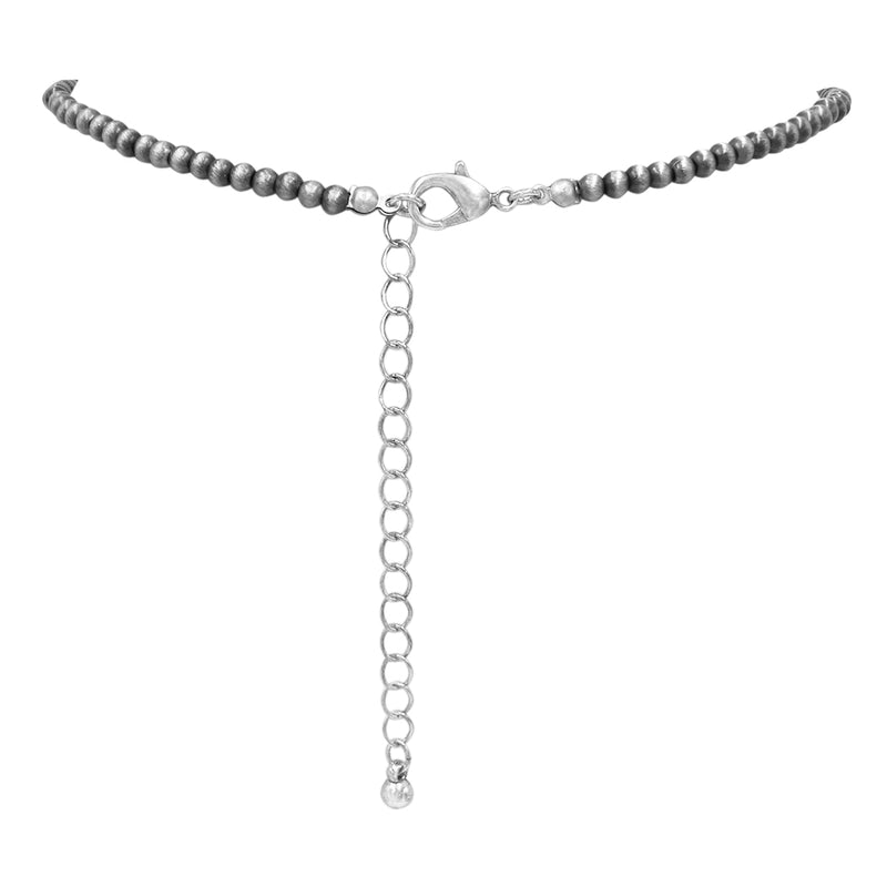 Cowgirl Chic 3 Interchangable Western Pendant Charms With Turquoise Howlite Stones On Dainty 4mm Metallic Pearl Choker Necklace, 14"+3" Extension