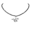 Cowgirl Chic 3 Interchangable Western Pendant Charms With Turquoise Howlite Stones On Dainty 4mm Metallic Pearl Choker Necklace, 14"+3" Extension