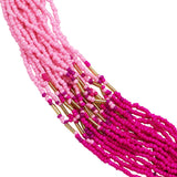 Vibrant Pink Ombre Seed Bead Statement Bohemian Multi-Strand Gold Tone Necklace, 24