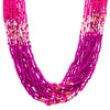 Vibrant Pink Ombre Seed Bead Statement Bohemian Multi-Strand Gold Tone Necklace, 24"+3" Extender