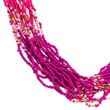 Vibrant Pink Ombre Seed Bead Statement Bohemian Multi-Strand Gold Tone Necklace, 24