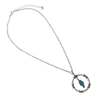 Women's Western Style Lightning Bolt With Colorful Turquoise Blue Semi Precious Natural Howlite Stone Circle Pendant Necklace, 18"+3" Extender