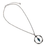 Western Turquoise Howlite Lightning Bolt Circle Pendant Necklace, Semi Precious Stone, 18"+3" Extender