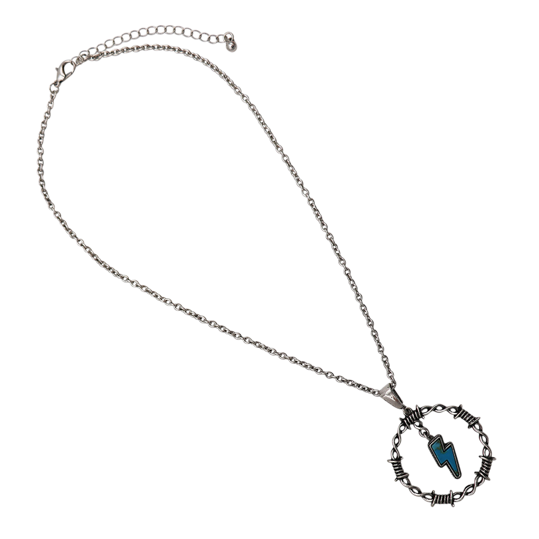 Western Turquoise Howlite Lightning Bolt Circle Pendant Necklace, Semi Precious Stone, 18"+3" Extender