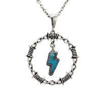 Western Turquoise Howlite Lightning Bolt Circle Pendant Necklace, Semi Precious Stone, 18"+3" Extender